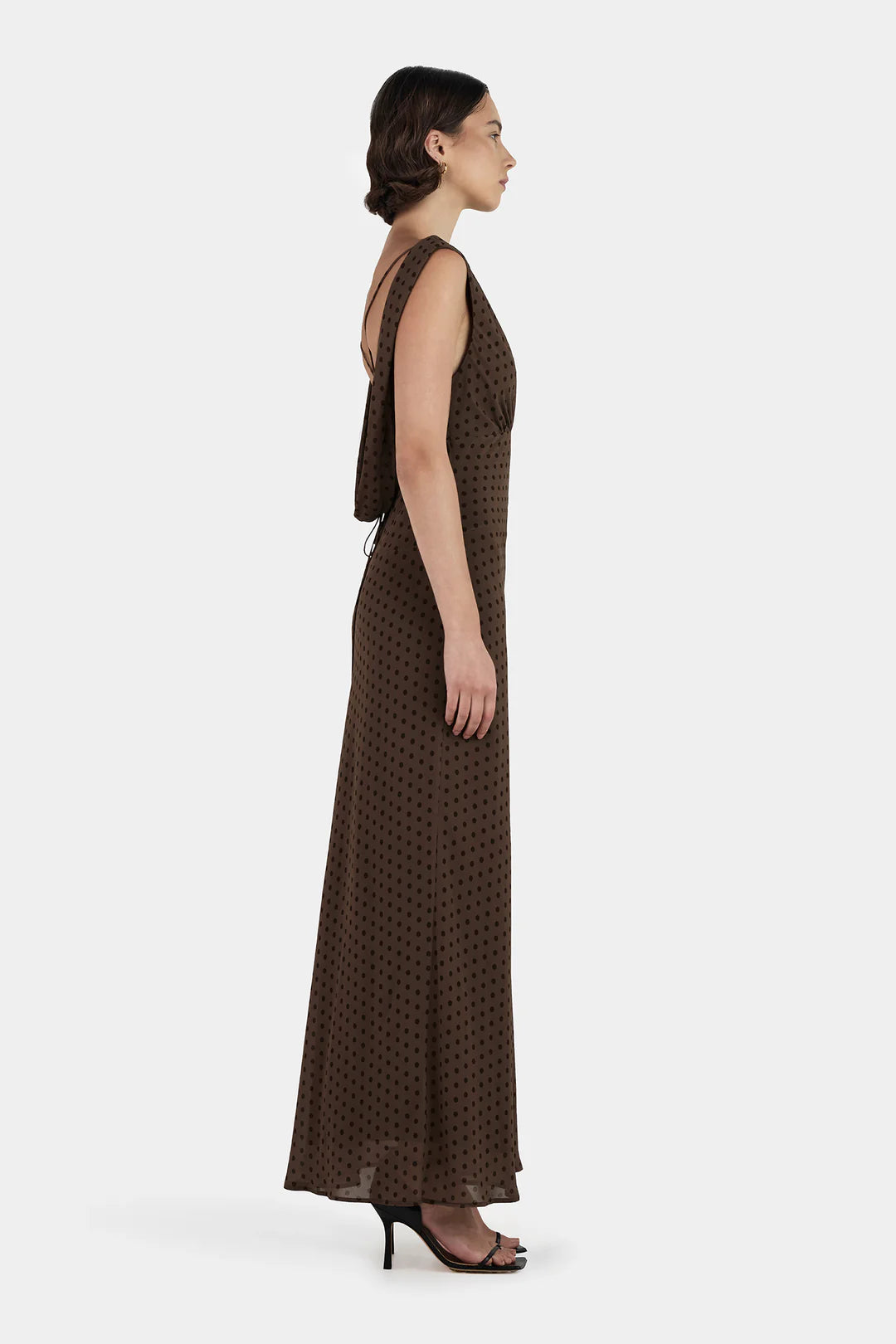 Carmela Bias Dress Chocolate Polka | Hansen & Gretel