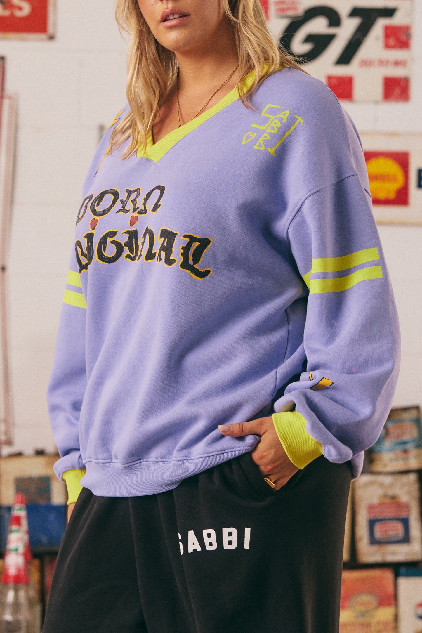 THE BORN ORIGINAL JUMPER - CHARTREUSE & LILAC | SABBI THE STORE