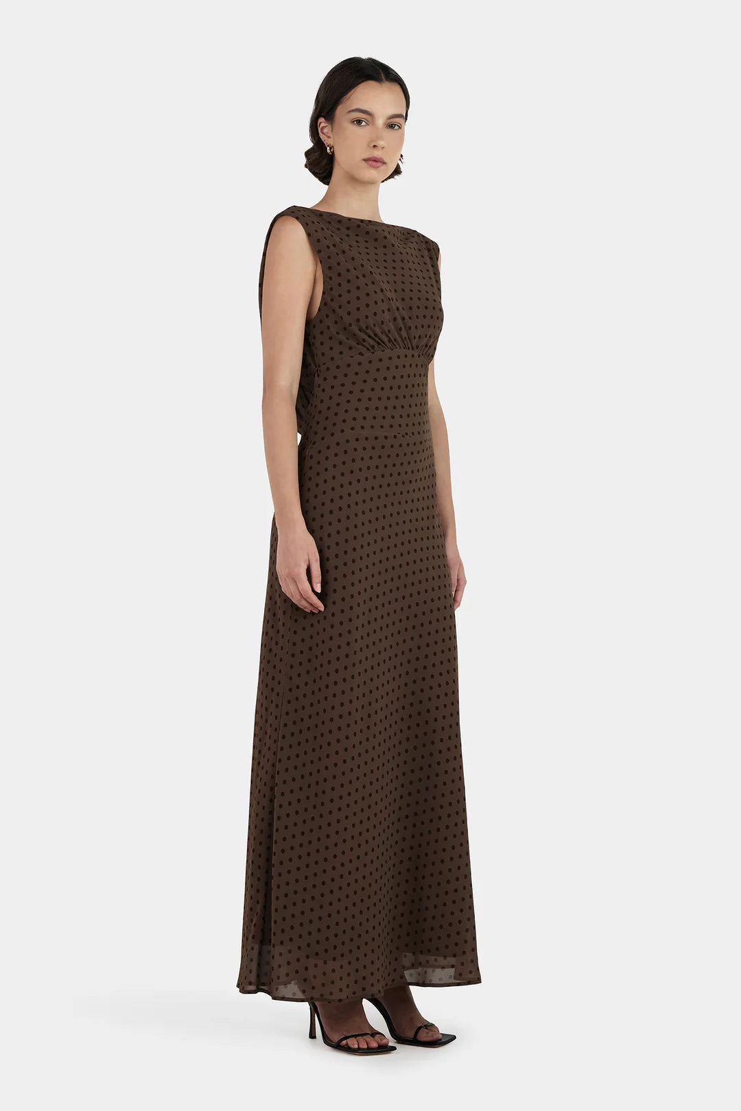 Carmela Bias Dress Chocolate Polka | Hansen & Gretel