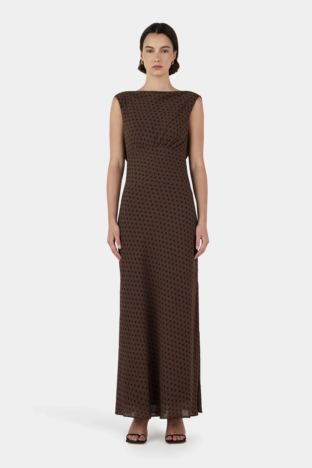 Carmela Bias Dress Chocolate Polka | Hansen & Gretel
