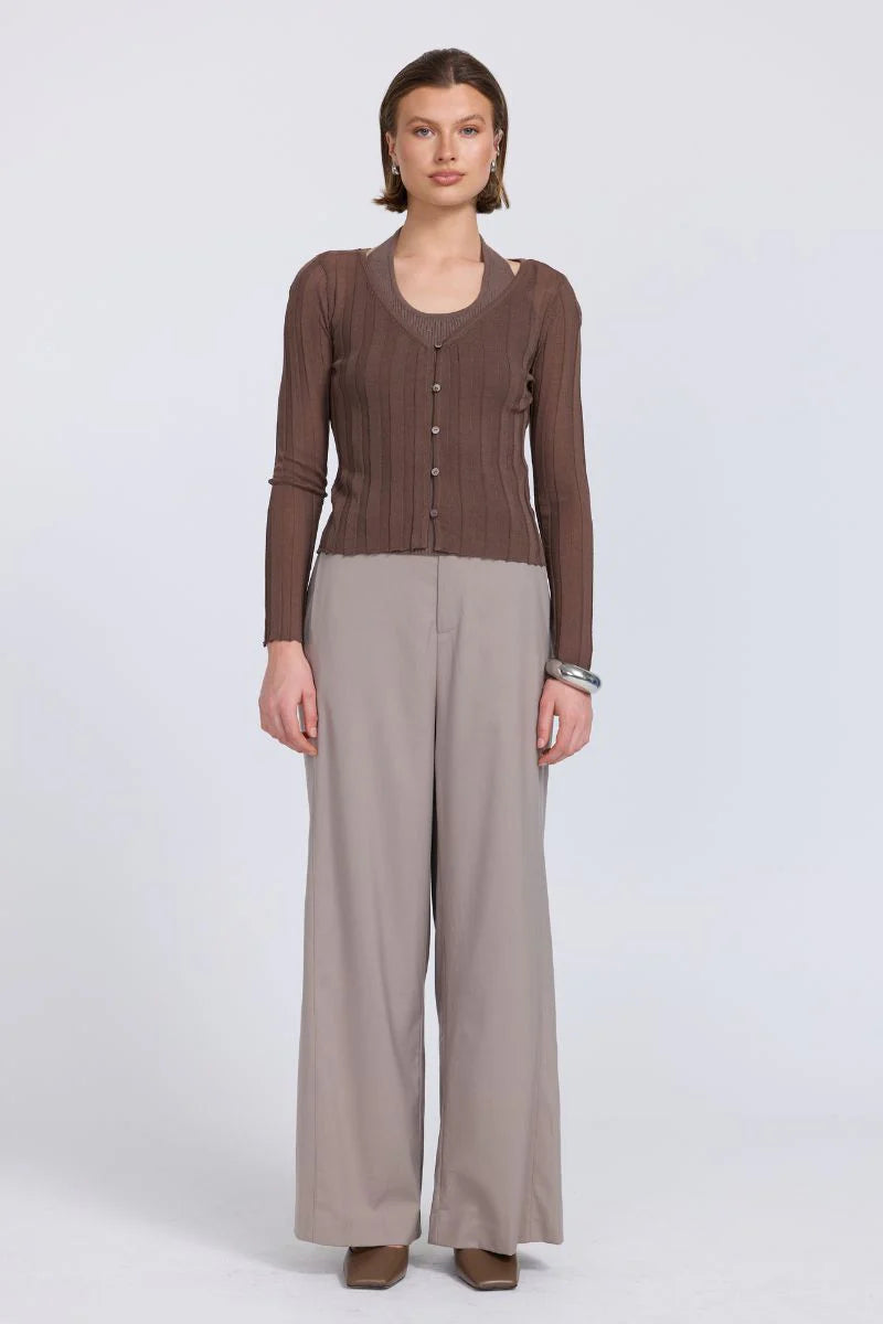 Dual Knit Cardi Set Truffle | Sovere