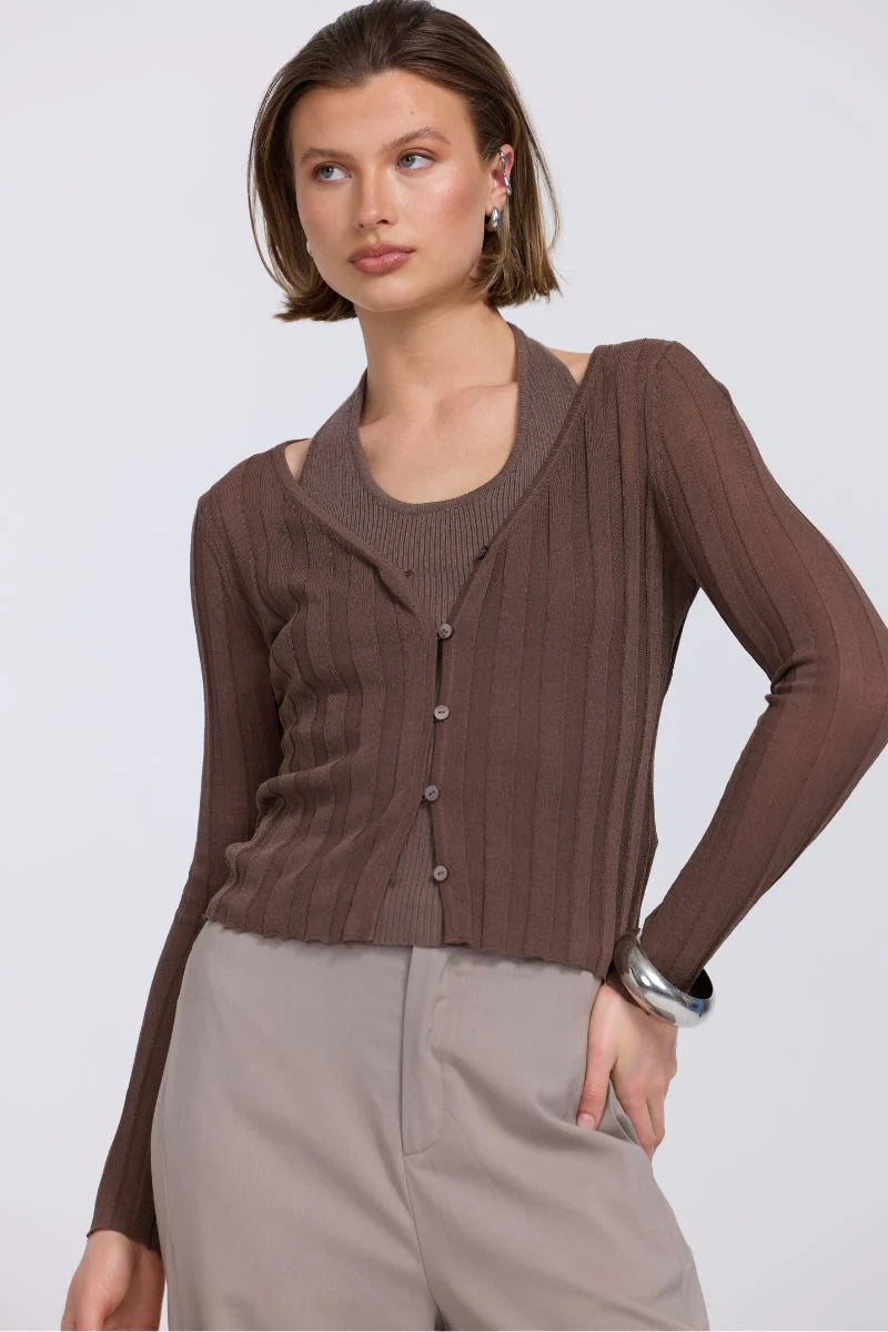 Dual Knit Cardi Set Truffle | Sovere