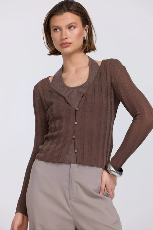 Dual Knit Cardi Set Truffle | Sovere