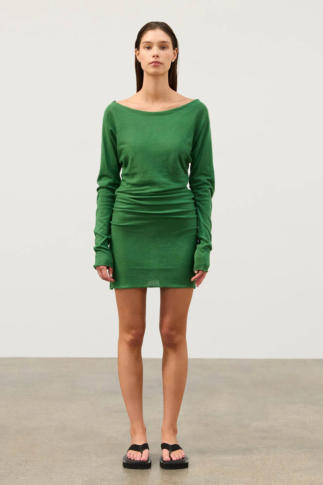 Gathered Knit Dress - Tallow Green