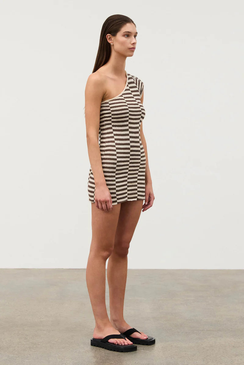 Cocoa Grid Textured One-Shoulder Knit Dress | Zulu & Zephyr