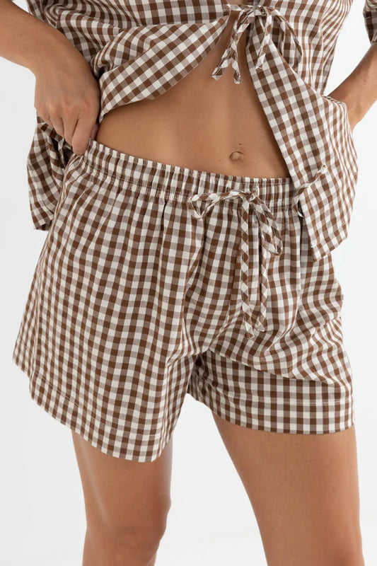 Birdie Gingham Short - Brown | Rhythm