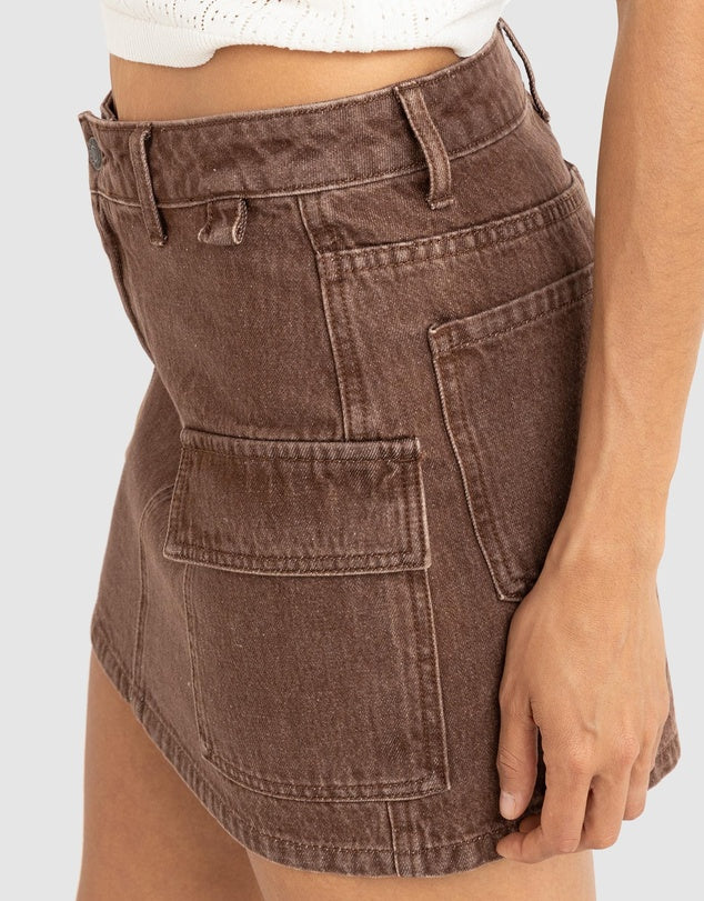 Cargo Denim Mini Skirt - Dark Brown | Rhythm