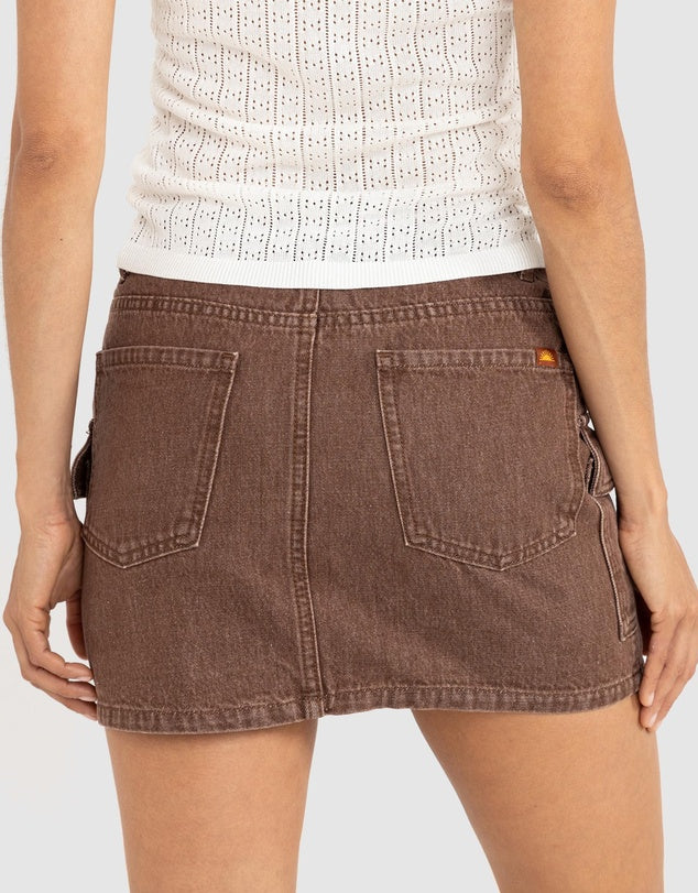Cargo Denim Mini Skirt - Dark Brown | Rhythm