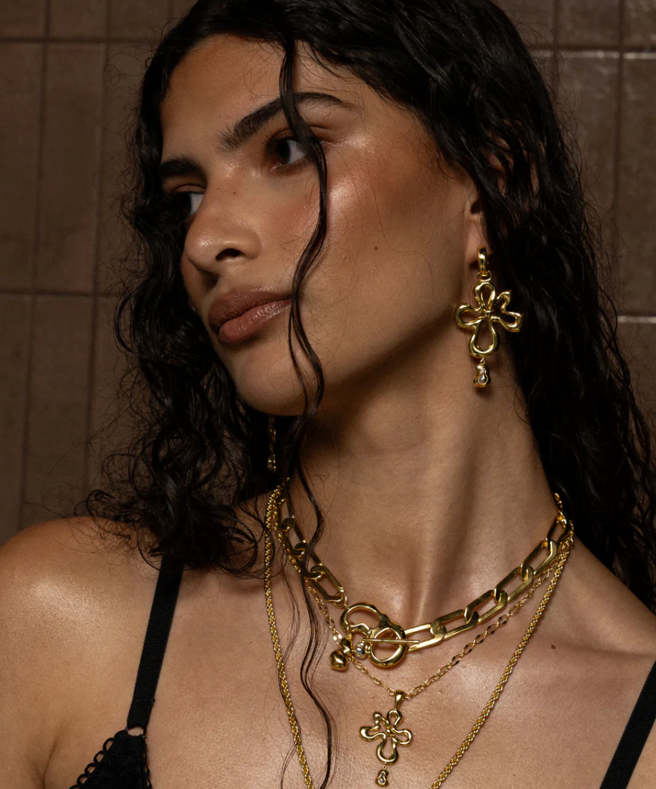 Dahlia Flower Earrings Gold | Mountain & Moon