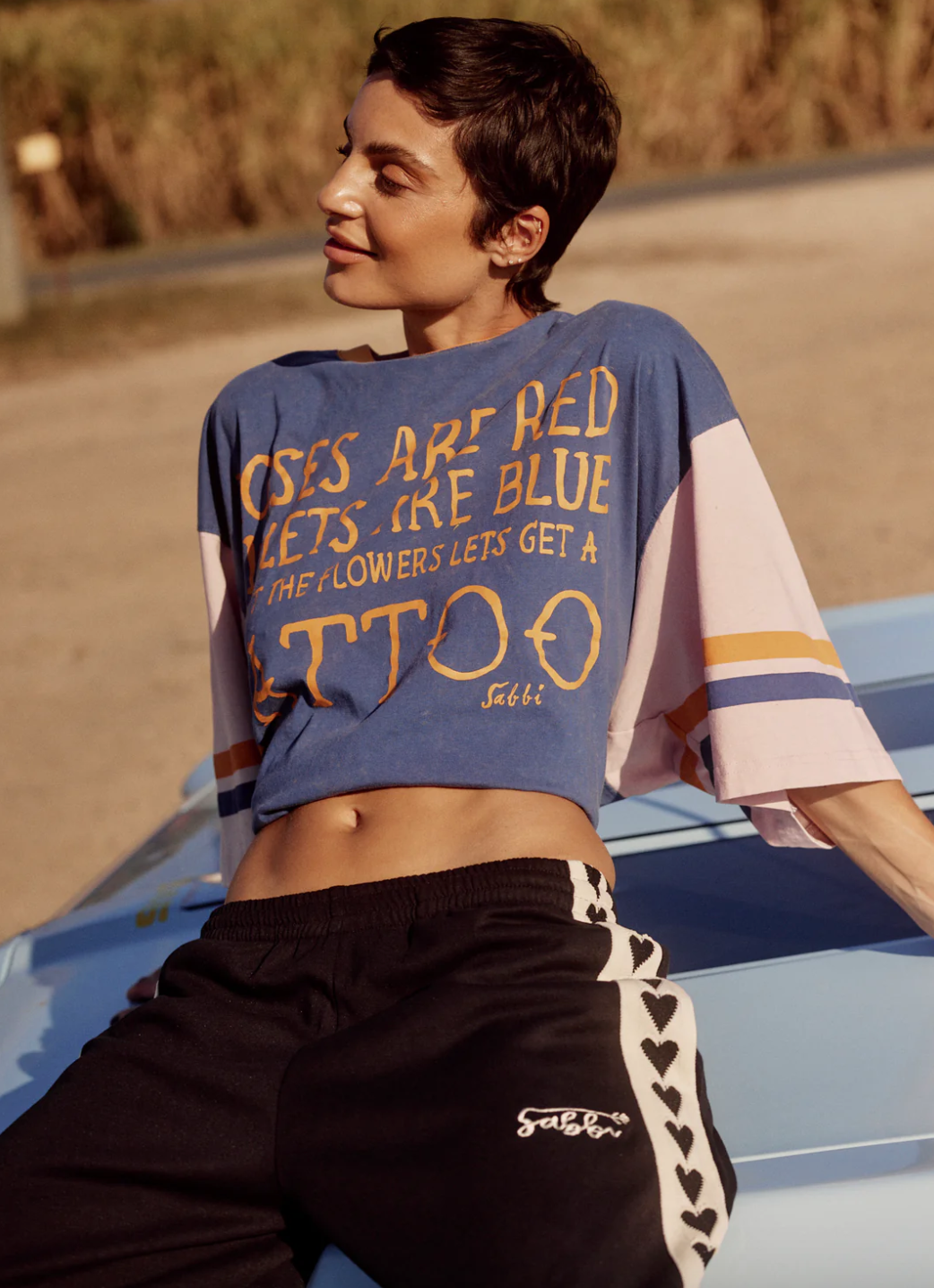 The Very Oversized Roses and Tattoos Tee Blue | Sabbi The Store