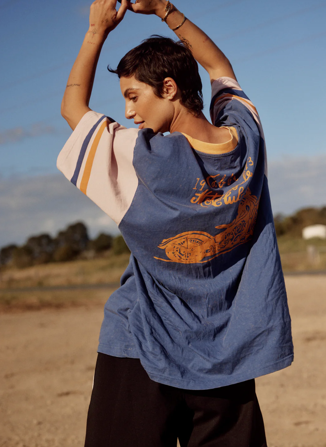 The Very Oversized Roses and Tattoos Tee Blue | Sabbi The Store