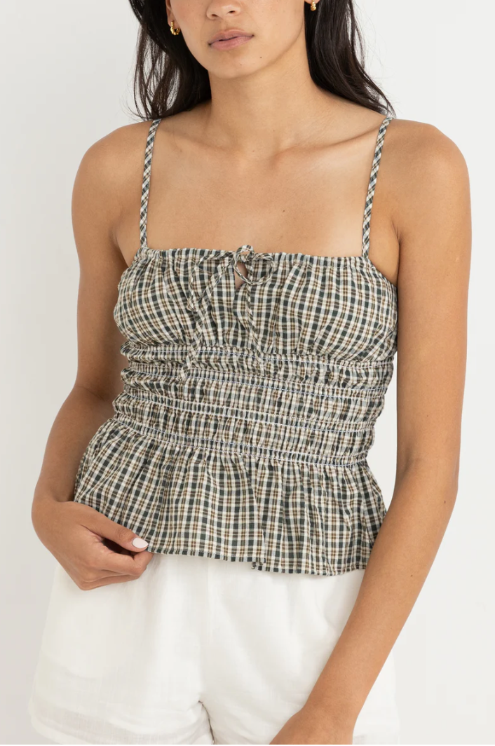Antibes Plaid Top Olive | Rhythm