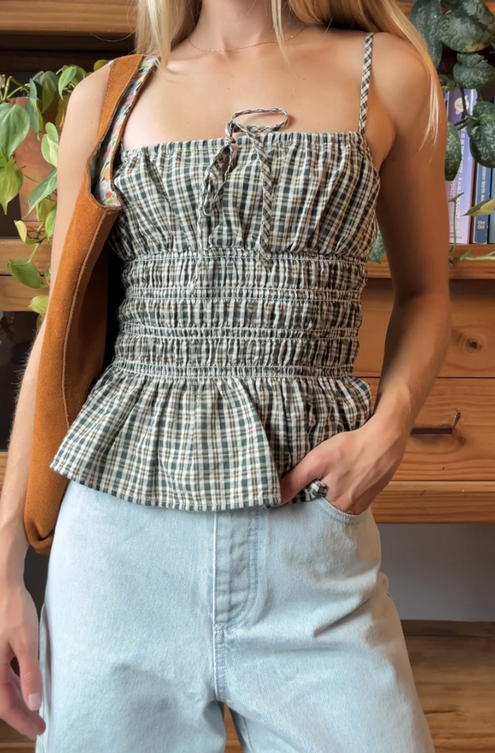 Antibes Plaid Top Olive | Rhythm