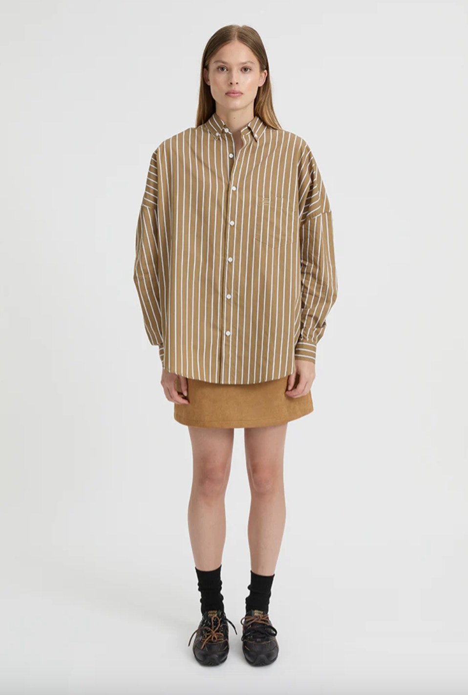 Callum Shirt Camel/White | Blanca