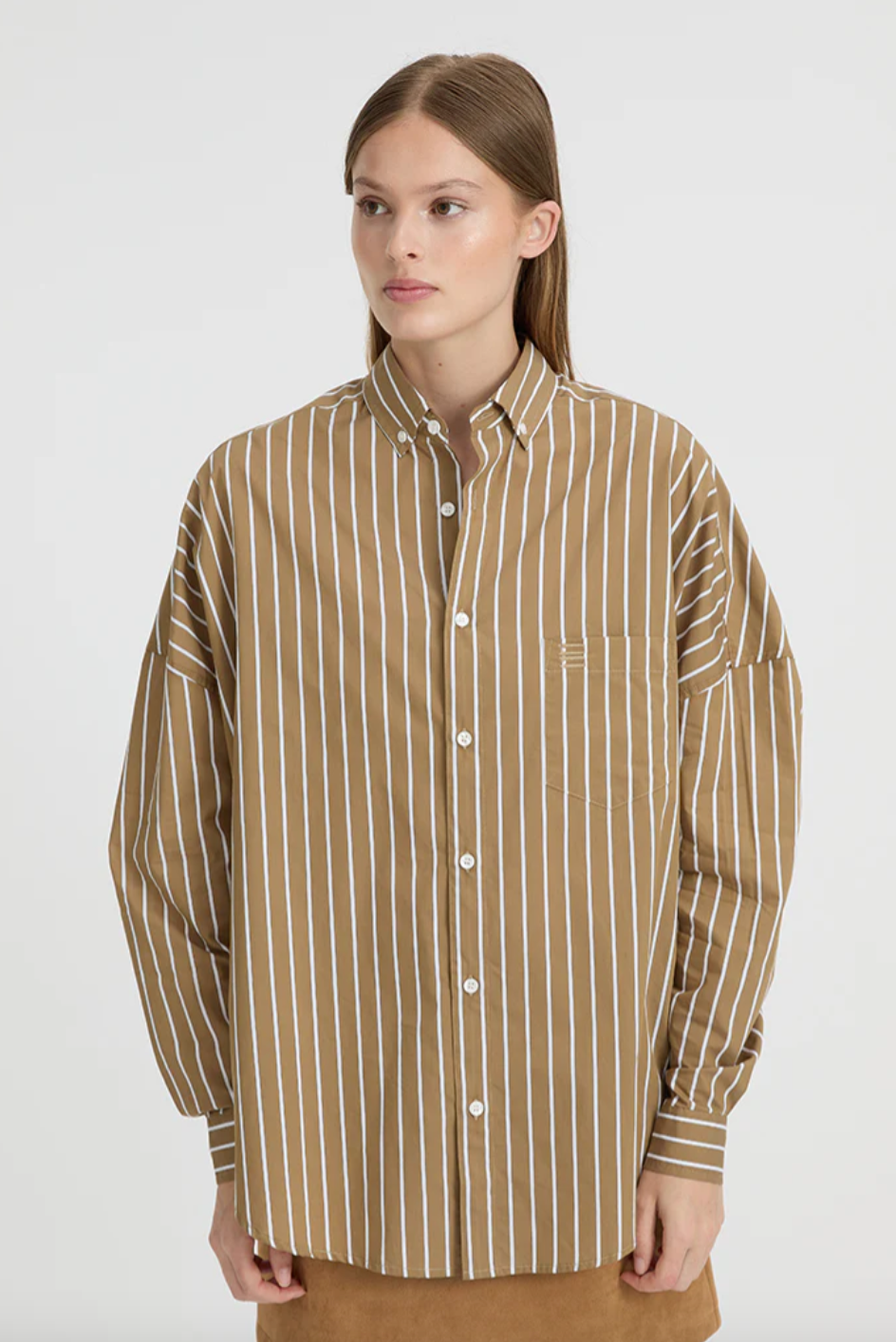 Callum Shirt Camel/White | Blanca