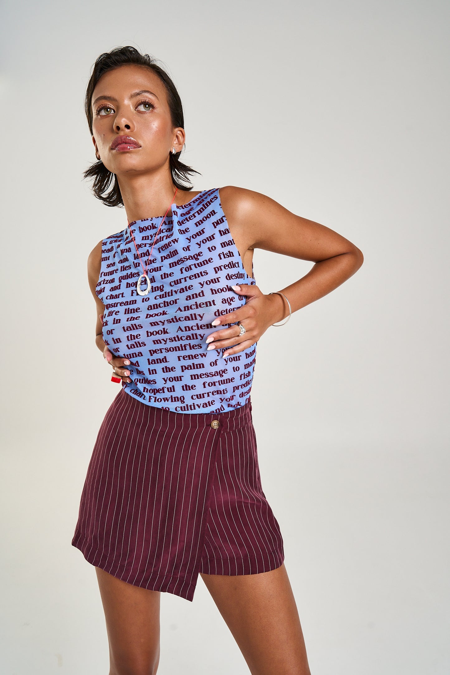 Kina Pinstripe Asymmetrical Skort | Summi Summi