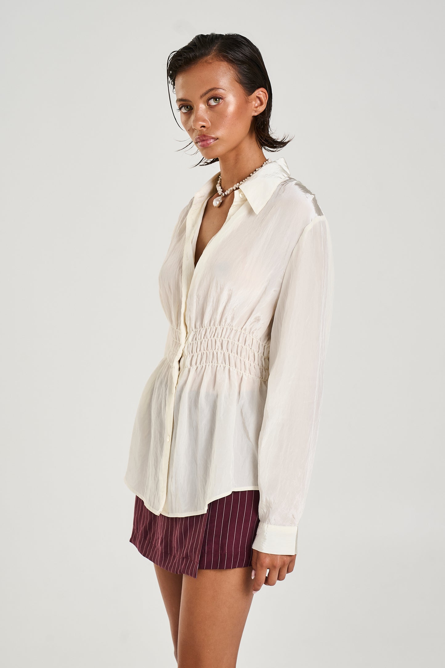 Shirred LS Shirt - Sand | Summi Summi