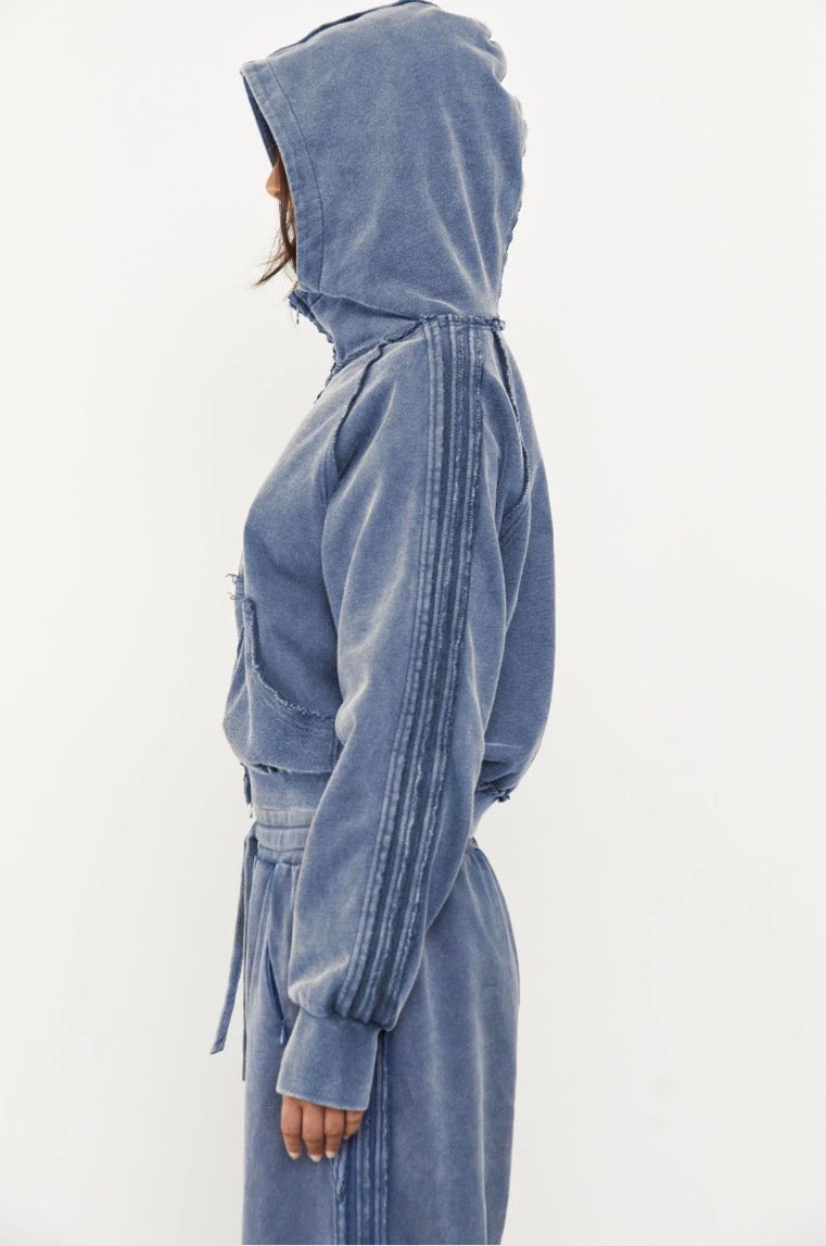 Zip Up Acid Wash Hoodie - Sky | Pinky & Kamal