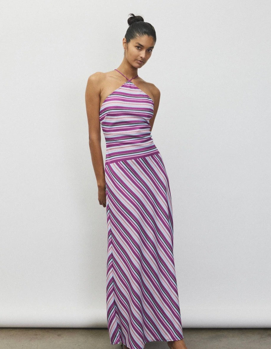 Halter Maxi Dress Violet Stripe | With Harper Lu