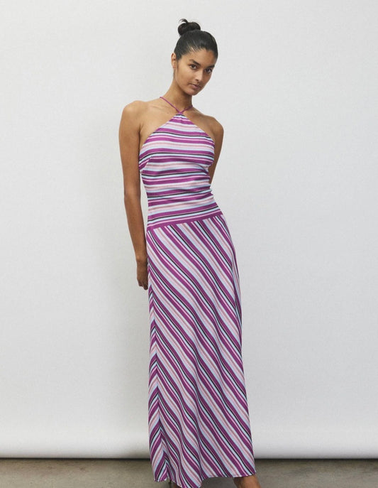 Halter Maxi Dress Violet Stripe | With Harper Lu