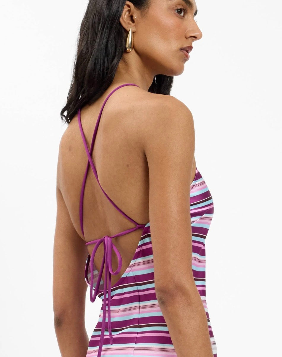 Halter Maxi Dress Violet Stripe | With Harper Lu