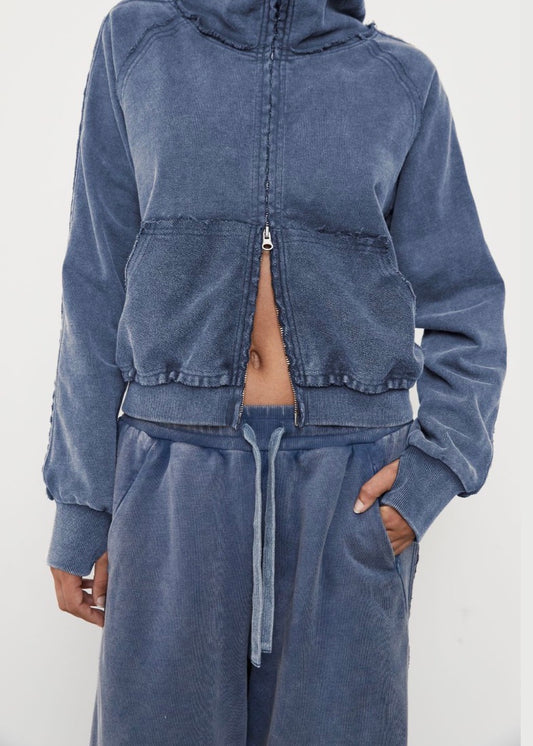 Zip Up Acid Wash Hoodie - Sky | Pinky & Kamal