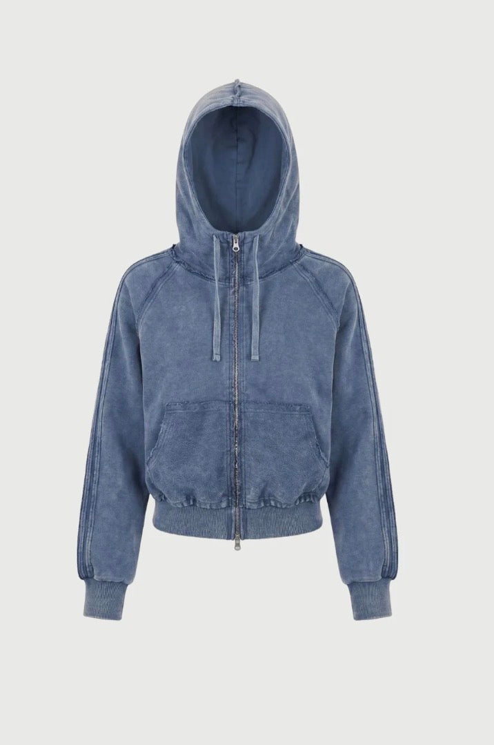Zip Up Acid Wash Hoodie - Sky | Pinky & Kamal