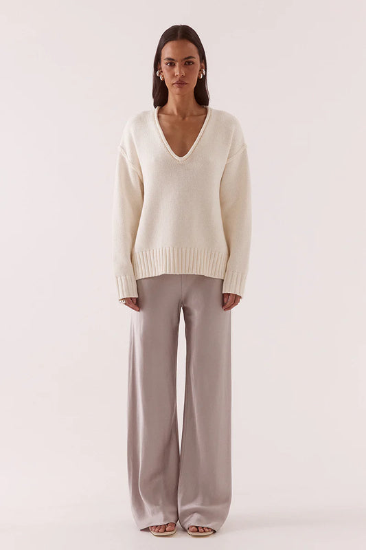 Lane Plunge Sweater - Cream | Sovere