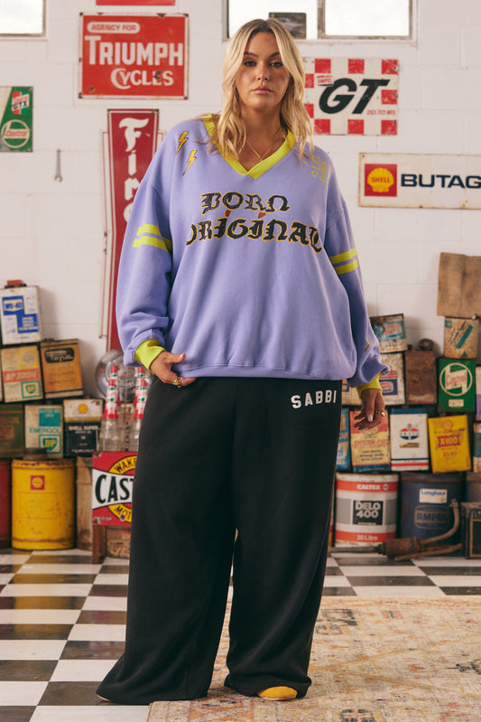 THE BORN ORIGINAL JUMPER - CHARTREUSE & LILAC | SABBI THE STORE