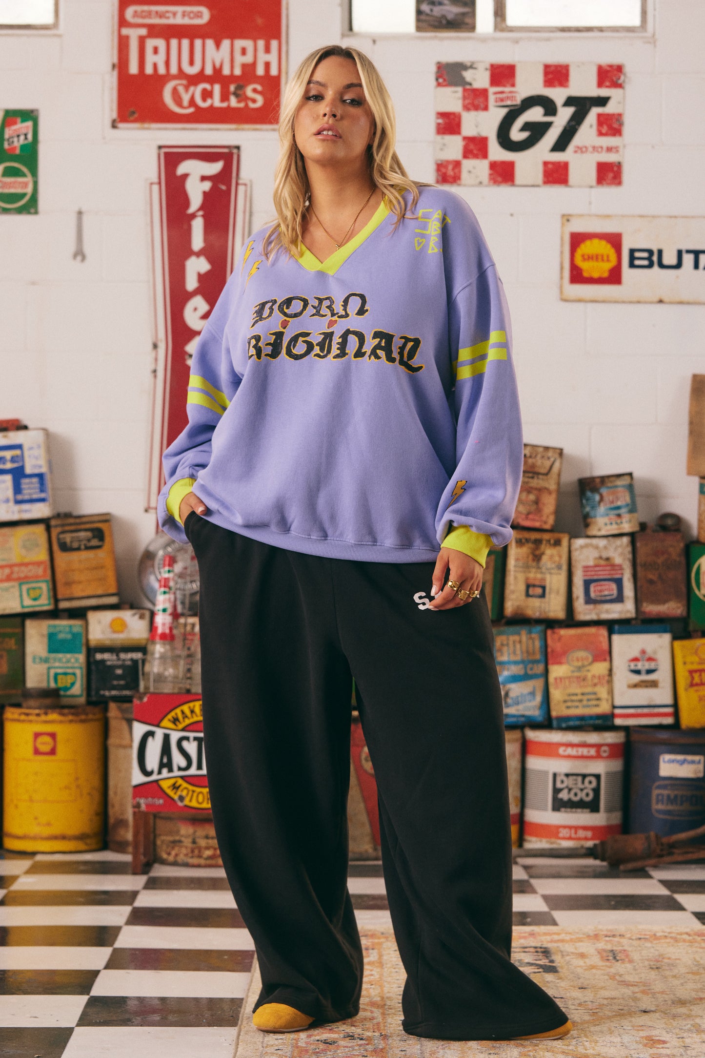 THE BORN ORIGINAL JUMPER - CHARTREUSE & LILAC | SABBI THE STORE