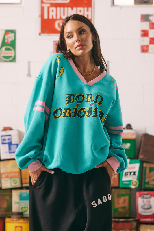 THE BORN ORIGINAL JUMPER - TEAL & PINK | SABBI THE STORE