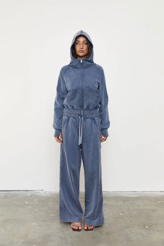 Wide Leg Acid Ash Tracksuit Pant - Sky | Pinky & Kamal
