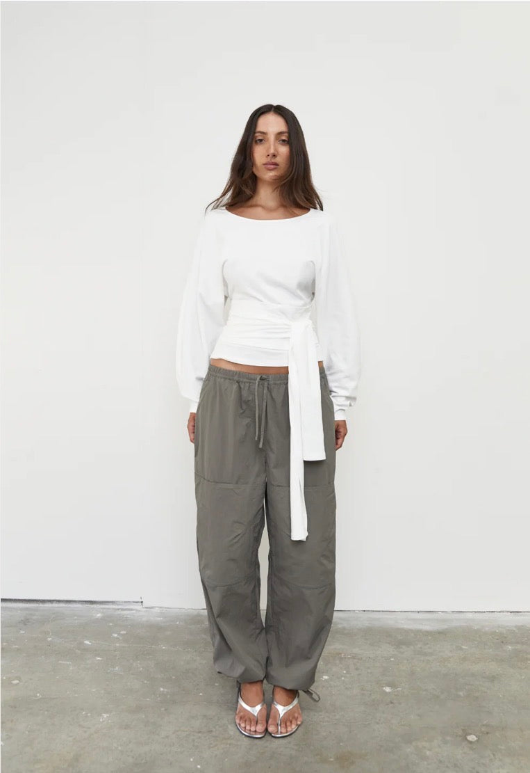 Waist Wrap Long Sleeve Top - White | Pinky & Kamal
