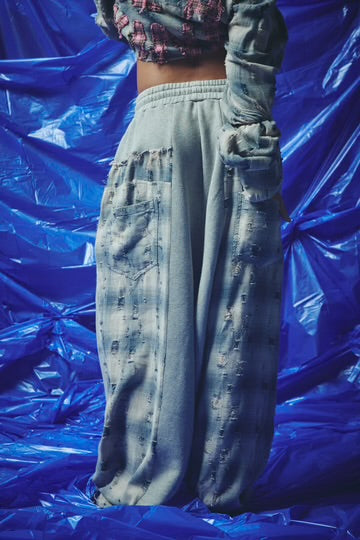 Check Mate Wide Leg Trackies - Blue | Sabbi