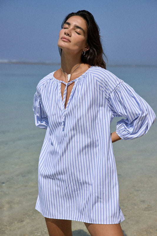 AJ Stripe Dress - Sky Blue | Araminta James