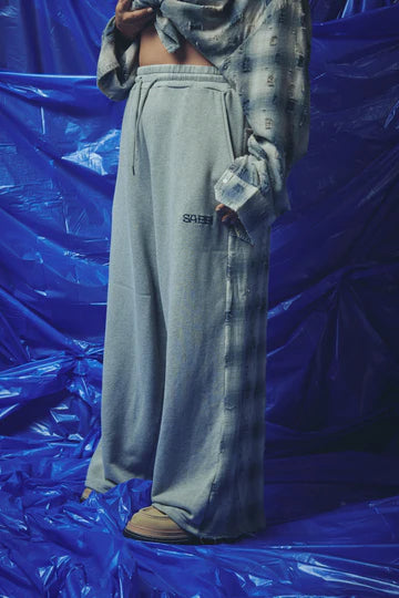 Check Mate Wide Leg Trackies - Blue | Sabbi