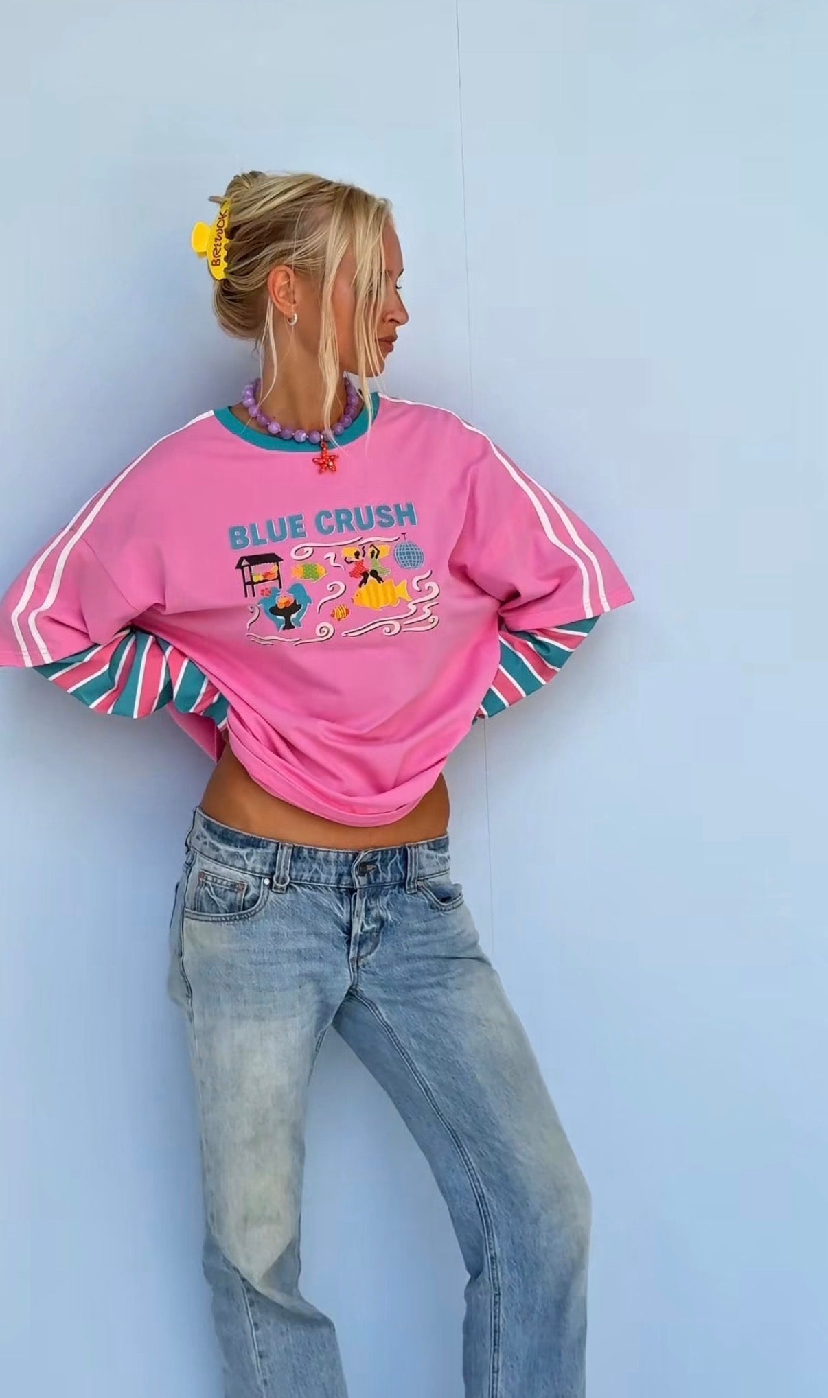 Adults Blue Crush Layered Long Sleeve in Pink/Blue - Pre order