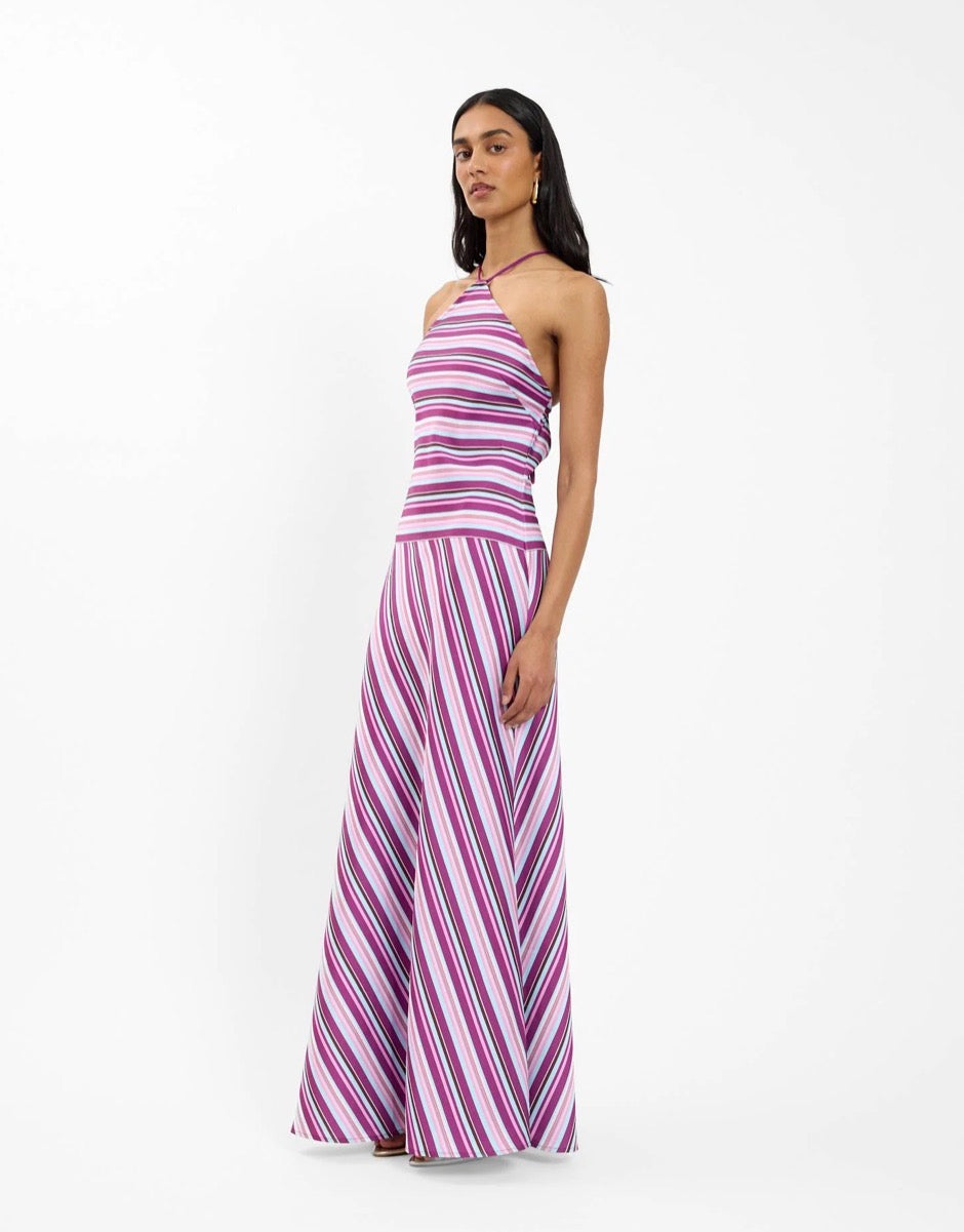 Halter Maxi Dress Violet Stripe | With Harper Lu