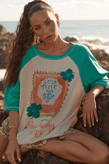The Long Time No Sea Raglan Tee - Green | Sabbi