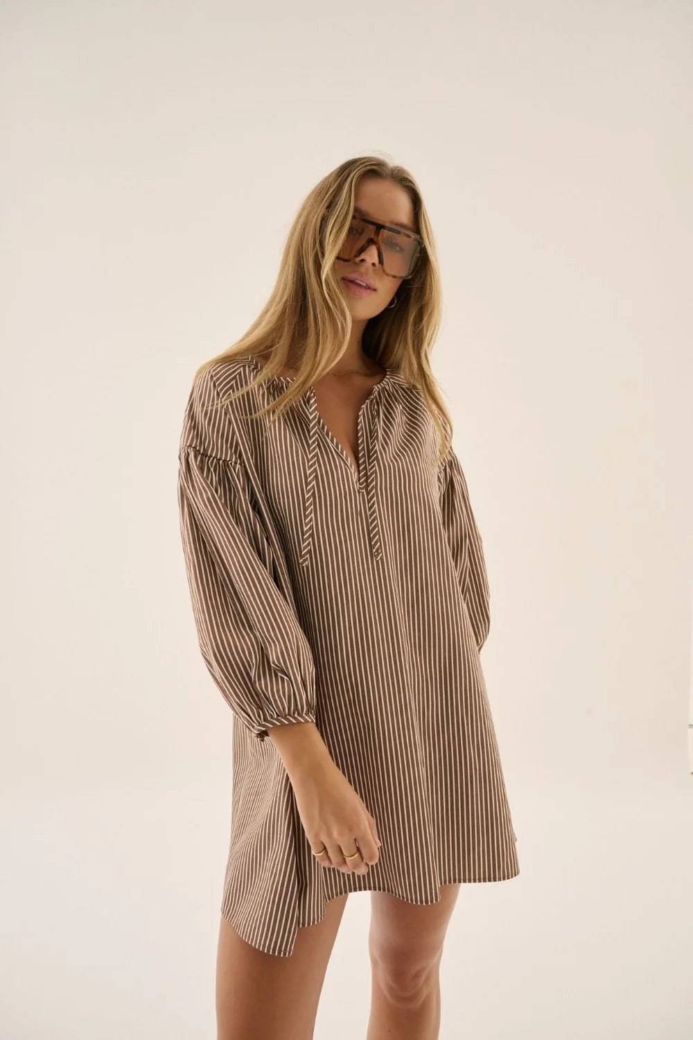 AJ Stripe Dress - Chocolate | Araminta James