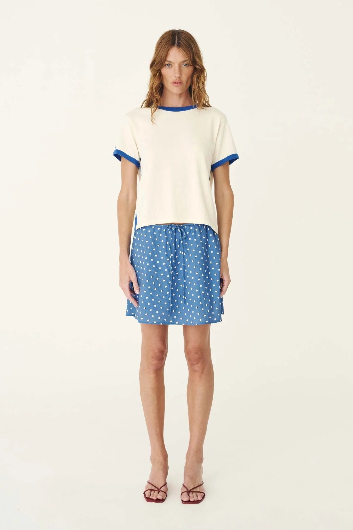 Frannie Silk Mini Skirt - Cornflower Spot | ROWIE