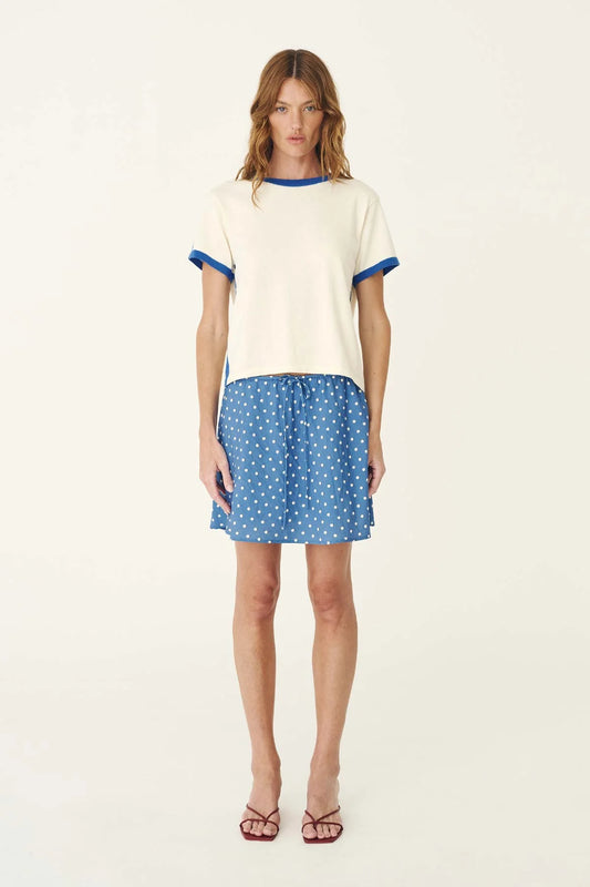 Frannie Silk Mini Skirt - Cornflower Spot | ROWIE