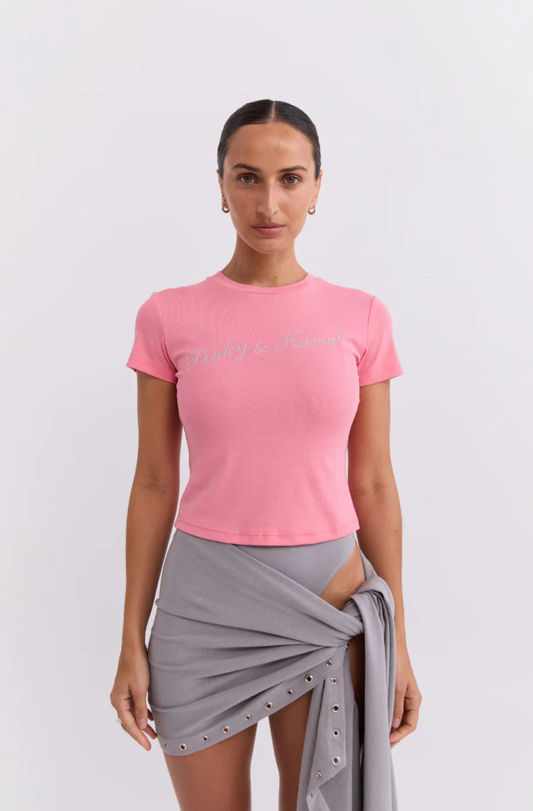 Powdered Silver Logo Baby Tee - Candy Pink | Pinky & Kamal