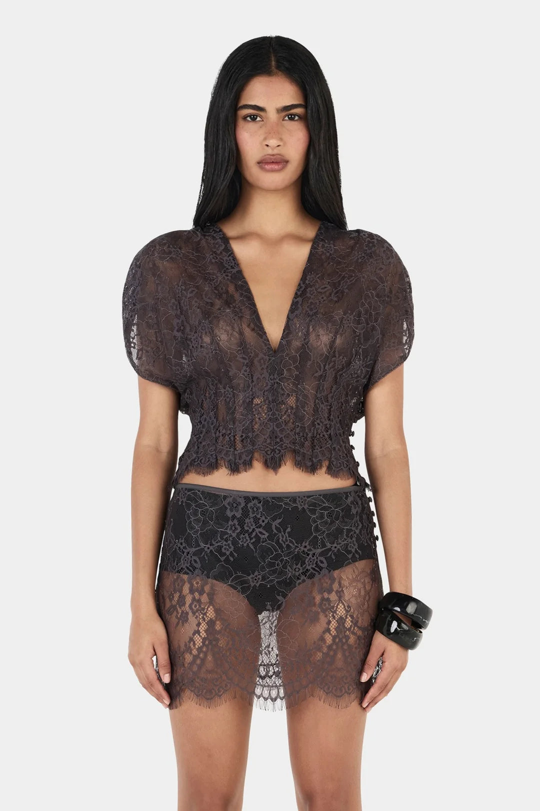 Ruby Lace Top Charcoal | Hansen & Gretel