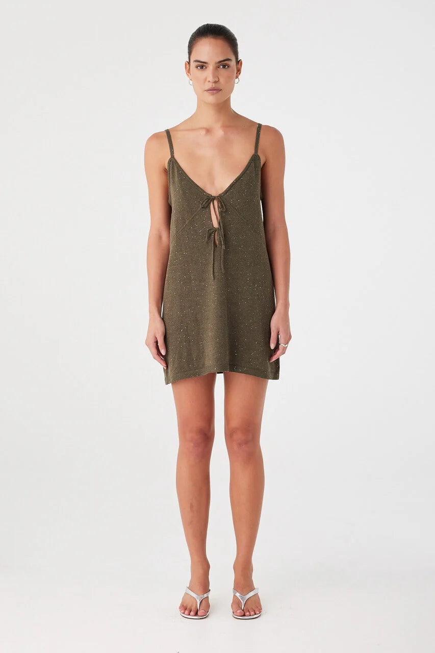 Mira Dress Olive Sparkle | Arcaa