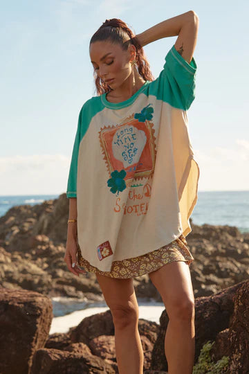 The Long Time No Sea Raglan Tee - Green | Sabbi