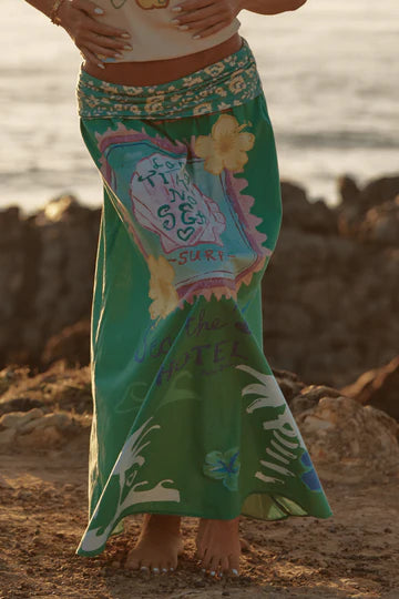 The Seas The Day Maxi Skirt - Green | Sabbi