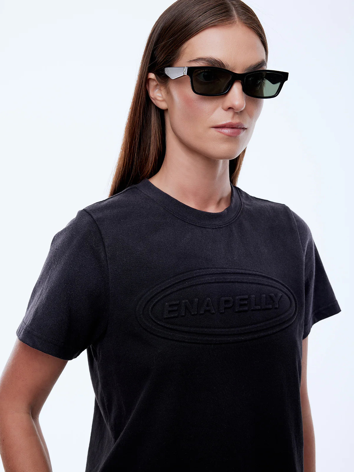 Washed Debossed Relaxed Baby Tee - Black | Ena Pelly