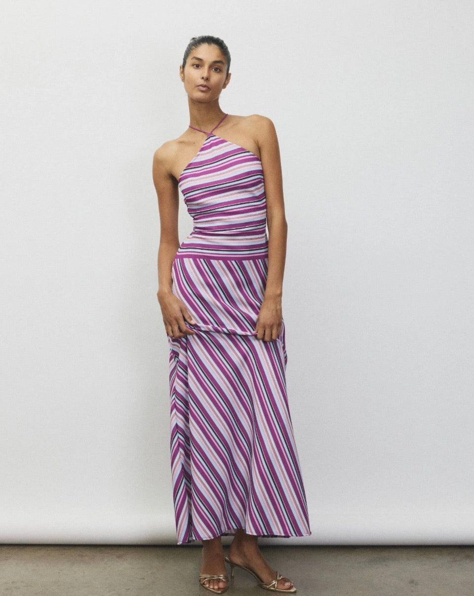 Halter Maxi Dress Violet Stripe | With Harper Lu