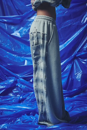 Check Mate Wide Leg Trackies - Blue | Sabbi